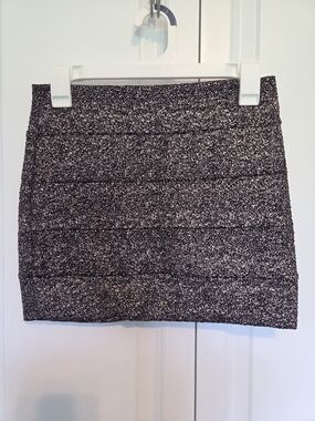 a'gaci Black Metallic Sparkle Mini Skirt